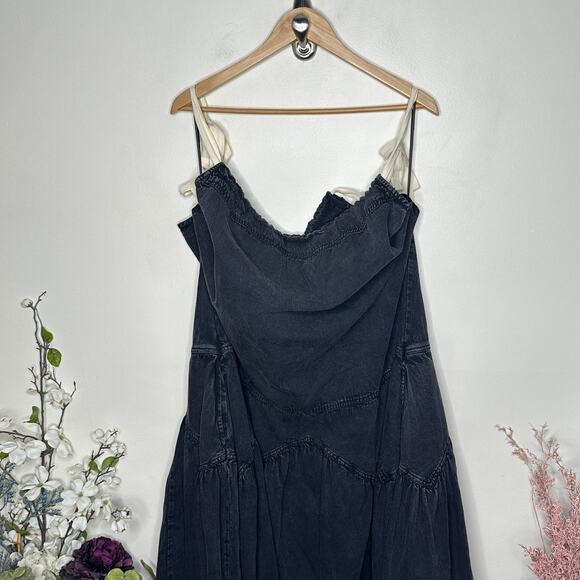 FREE PEOPLE In The Market Maxi Dress Denim Washed Black Sz L {3Y1} - Picture 5 of 8